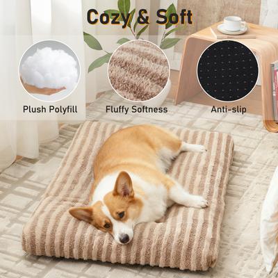 Show full view: JOEJOY Teddy Rabbit Fur Strips Anti-Slip Bottom Dog & Cat Bed pad with Removable Cover, Beige, 29 × 21 × 3-in slide 4 of 9