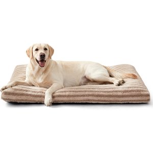 JOEJOY Teddy Rabbit Fur Strips Anti-Slip Bottom Dog & Cat Bed pad with Removable Cover, Beige, 40 × 27 × 4-in