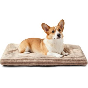 JOEJOY Teddy Rabbit Fur Strips Anti-Slip Bottom Dog & Cat Bed pad with Removable Cover, Beige, 29 × 21 × 3-in