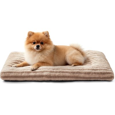 JOEJOY JOEJOY Teddy Rabbit Fur Strips Anti-Slip Bottom Dog & Cat Bed pad, Beige, 23 x 18 x 3-in