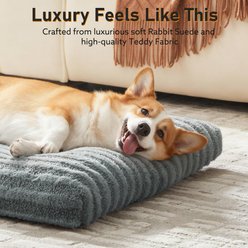 JOEJOY Teddy Rabbit Fur Strips Anti-Slip Bottom Dog & Cat Bed pad with Removable Cover, Grey, 40 × 27 × 4-in slide 2 of 9