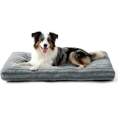 JOEJOY JOEJOY Teddy Rabbit Fur Strips Anti-Slip Bottom Dog & Cat Bed pad, Gray, 35-in