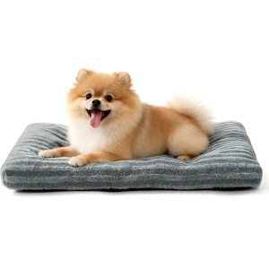JOEJOY Teddy Rabbit Fur Strips Anti-Slip Bottom Dog & Cat Bed pad with Removable Cover, Grey, 23 × 18 × 3-in