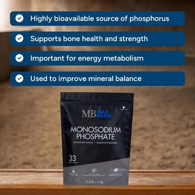 Show full view: Mad Barn Monosodium Phosphate Source of Phosphorus for Bone Health Horse Powder Supplement, 2.2-lb bag slide 3 of 3