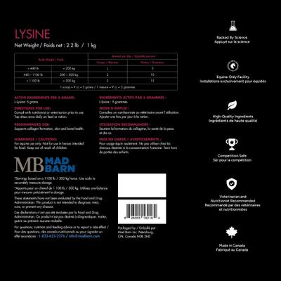 Show full view: Mad Barn L-Lysine Pure Amino Acid Horse Powder Supplement, 2.2-lb bag slide 2 of 3