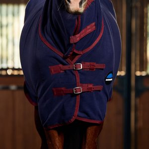 WeatherBeeta Anti-Static Fleece Combo Neck Horse Cooler, Navy/Burgundy, 78-in