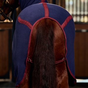 WeatherBeeta Anti-Static Fleece Combo Neck Horse Cooler, Navy/Burgundy, 78-in