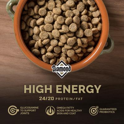 Show full view: Diamond High Energy 24/20 for Highly Active, Sporting & Working Adult Dogs Dry Food, 50-lb bag slide 3 of 10