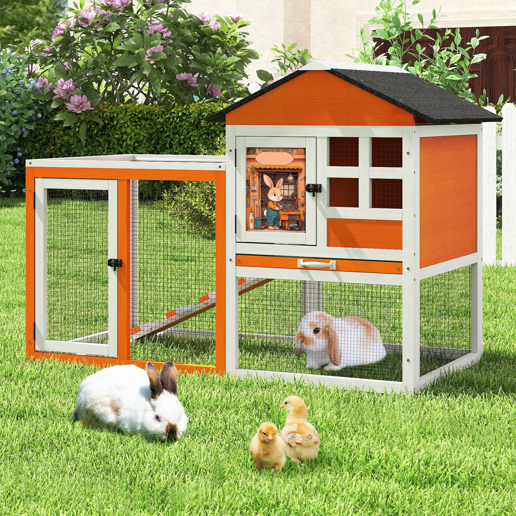 Coziwow Rabbit Hutch with Asphalt Roof, 47-in