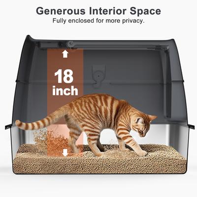 Show full view: JOEJOY Enclosed Stainless Steel Cat Litter Box, Grey, 24 x 16 x 18-in slide 7 of 9