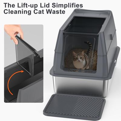 Show full view: JOEJOY Enclosed Stainless Steel Cat Litter Box, Grey, 24 x 16 x 18-in slide 4 of 9