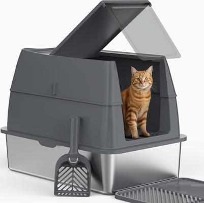 Show full view: JOEJOY Enclosed Stainless Steel Cat Litter Box, Grey, 24 x 16 x 18-in slide 6 of 9
