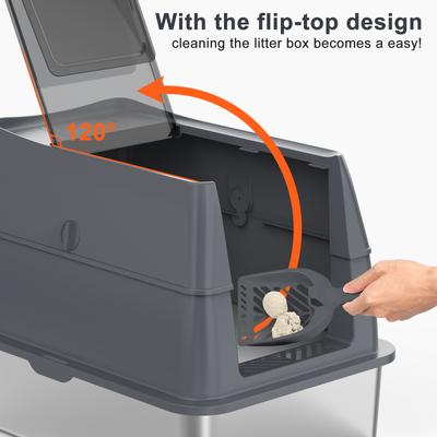 Show full view: JOEJOY Enclosed Stainless Steel Cat Litter Box, Grey, 24 x 16 x 18-in slide 5 of 9