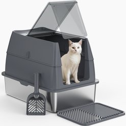 JOEJOY Enclosed Stainless Steel Cat Litter Box, Grey, 24 x 16 x 18-in