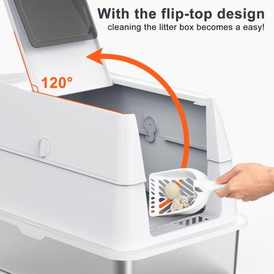 Show full view: JOEJOY Enclosed Stainless Steel Cat Litter Box, Dark Grey, 24 x 16 x 18-in slide 2 of 7