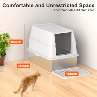 Show full view: JOEJOY Enclosed Stainless Steel Cat Litter Box, Dark Grey, 24 x 16 x 18-in slide 3 of 7