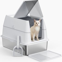 JOEJOY Enclosed Stainless Steel Cat Litter Box, Dark Grey, 24 x 16 x 18-in