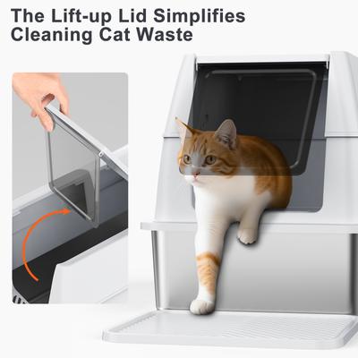 Show full view: JOEJOY Enclosed Stainless Steel Cat Litter Box, Dark Grey, 24 x 16 x 18-in slide 7 of 7