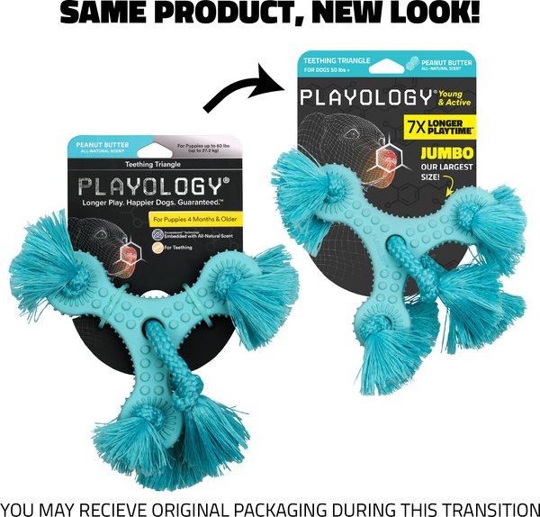 Show full view: Playology Peanut Butter Scented Young & Active Teething Triangle Dog Toy, Jumbo slide 2 of 8