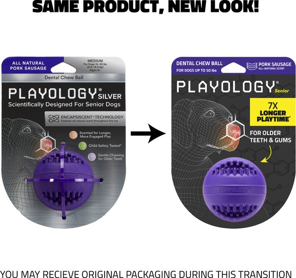 Show full view: Playology Pork Sausage Scented Dental Chew Ball Dog Toy, Medium slide 2 of 7