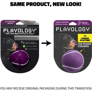 Playology Bacon Scented Squeaky Chew Ball Dog Toy, Medium