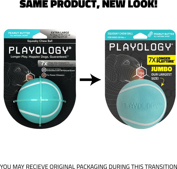 Show full view: Playology Peanut Butter Scented Squeaky Chew Ball Dog Toy, Jumbo slide 2 of 9