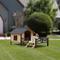 Show in main carousel: AOSTIRMOTOR Wooden Outdoor Cabin Dog House with Porch, Large, Antique Brown slide 7 of 7