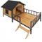 Show in main carousel: AOSTIRMOTOR Wooden Outdoor Cabin Dog House with Porch, Large, Yellow Brown slide 4 of 7