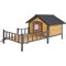 Show in main carousel: AOSTIRMOTOR Wooden Outdoor Cabin Dog House with Porch, Large, Yellow Brown slide 1 of 7