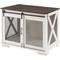 Show in main carousel: AOSTIRMOTOR Farmhouse Wooden End Table Dog Kennel with Flip-top Plate & Sliding Barn Door, White slide 1 of 9