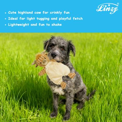 Show full view: Linzy Toys Flat Crinklez Highland Cow Squeaky Plush Dog Toy slide 5 of 6