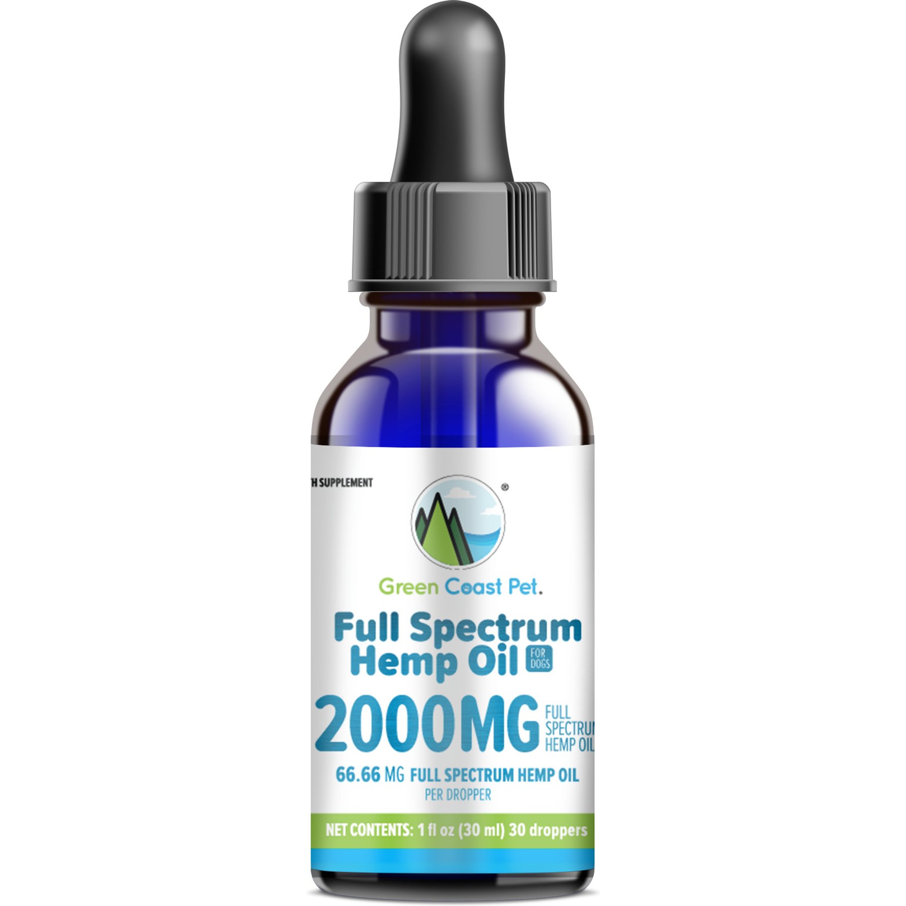 Green Coast Pet Full Spectrum Hemp Oil Liquid Calming Supplement for Dogs, 2000 mg, 1-fl oz bottle