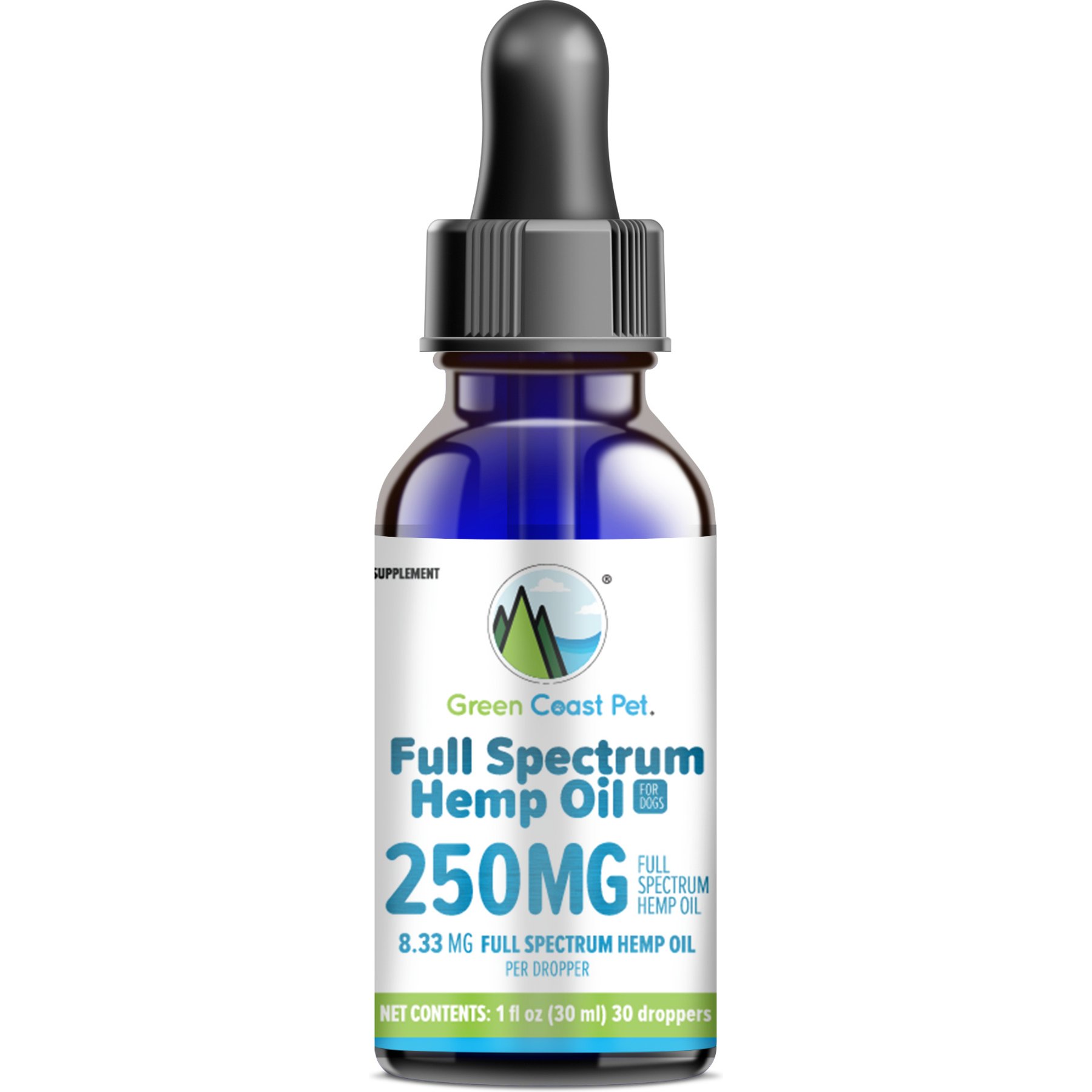Green Coast Pet Full Spectrum Hemp Oil Liquid Calming Supplement for Dogs, 250 mg, 1-fl oz bottle