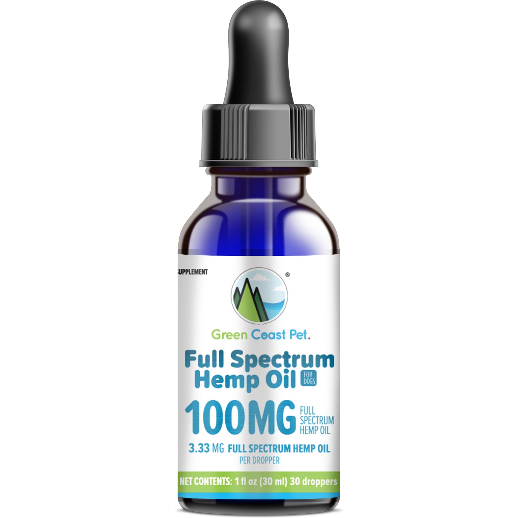 Green Coast Pet Full Spectrum Hemp Oil Liquid Calming Supplement for Dogs, 100 mg, 1-fl oz bottle