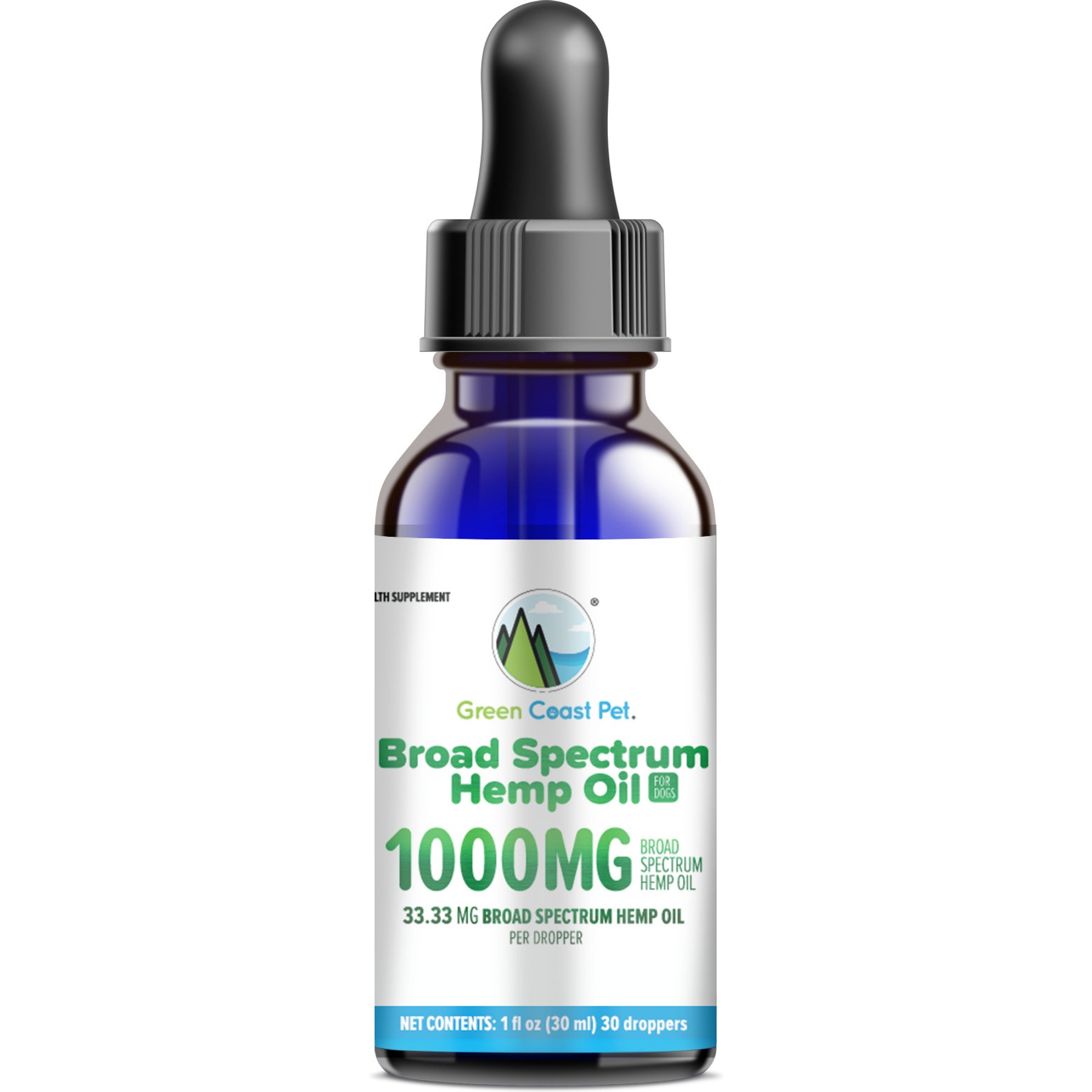Green Coast Pet Broad Spectrum Hemp Oil Liquid Calming Supplement for Dogs, 1000 mg, 1-fl oz bottle