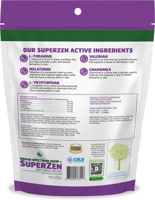 Show full view: Green Coast Pet Broad Spectrum Hemp + SuperZen Pork & Cheese Flavor Soft Chew Calming Supplement for Cats, 60 count slide 3 of 4