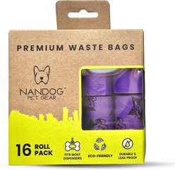 Nandog Eco-Friendly Leak & Odor Proof Dog Poop Bags, 16 Rolls, Purple Toki-Doki