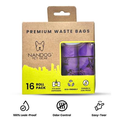 Show full view: Nandog Eco-Friendly Leak & Odor Proof Dog Poop Bags, 16 Rolls, Purple Toki-Doki slide 2 of 5