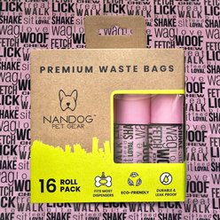 Nandog Eco-Friendly Leak & Odor Proof Dog Poop Bags, 16 Rolls, Pink Words slide 2 of 5
