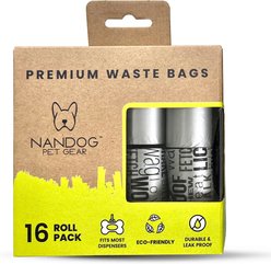 Nandog Eco-Friendly Leak & Odor Proof Dog Poop Bags, 16 Rolls, Gray Words