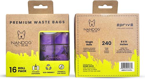Show full view: Nandog Eco-Friendly Leak & Odor Proof Dog Poop Bags, 16 Rolls, Purple Toki-Doki slide 5 of 5