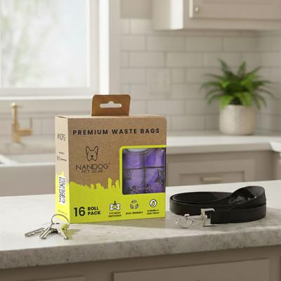 Show full view: Nandog Eco-Friendly Leak & Odor Proof Dog Poop Bags, 16 Rolls, Purple Toki-Doki slide 4 of 5