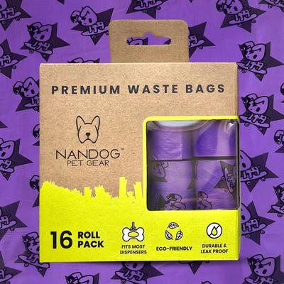 Show full view: Nandog Eco-Friendly Leak & Odor Proof Dog Poop Bags, 16 Rolls, Purple Toki-Doki slide 3 of 5