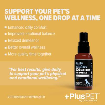 Show full view: +PlusPET Daily Balance Chicken Flavored Full Spectrum Hemp Extract Oil Supplement for Dogs & Cats, 1.86-fl oz bottle slide 6 of 8