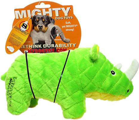 Show full view: Mighty Safari Rhinoceros Squeaky Plush Dog Toy, Green slide 5 of 6