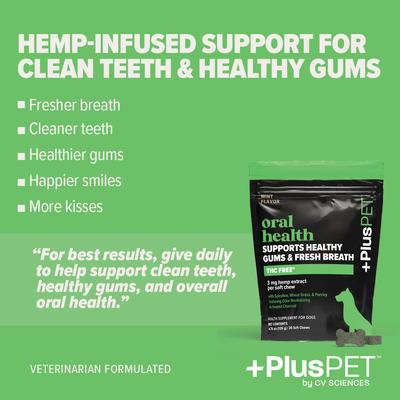 Show full view: +PlusPET Broad Spectrum Hemp Extract Mint Flavored Soft Chew Oral Health Supplement for Dogs, 30 count slide 8 of 9