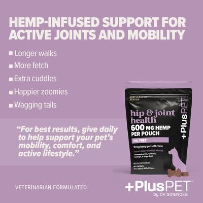 Show full view: +PlusPET Pet Hip & Joint Health Beef & Bacon Flavored Soft Chew Full Spectrum Hemp Extract Joint Health Supplement for Dogs, 60 count slide 4 of 9