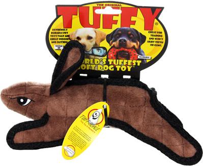 Show full view: Tuffy's Jr Barnyard Rabbit Squeaky Dog Plush Toy, Brown slide 5 of 6