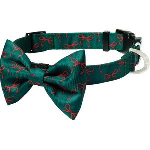 Frisco Christmas Bows Print Dog Collar with Removable Bow, M: 14 to 20-in neck, 3/4-in wide