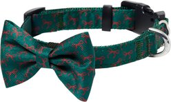 Frisco Christmas Bows Print Dog Collar with Removable Bow, S: 10 to 14-in neck, 5/8-in wide